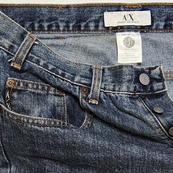 ARMANI EXCHANGE 33X34 BUTTON FLY DARK BLUE JEANS - Picture 1 of 6